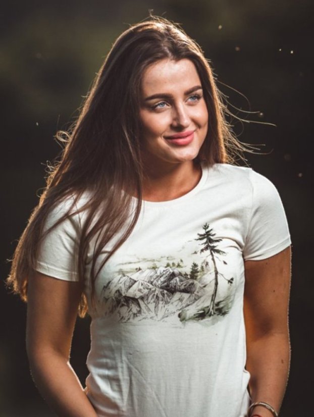 Dámske  tričko zelený strom - Veľkosť: XS, Farby: Natural