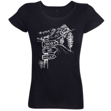 Dámské tričko Hory mě volají cedulka u cesty černé