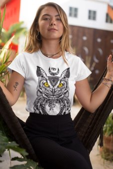 Dámske tričko Sova aztécke vzory biele