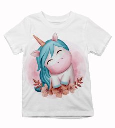 Detské tričko jednorožec modré vlásky a kvietky