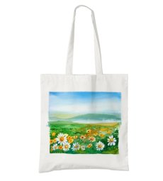 BIO bavlnená taška Pole margarétiek krajinomaľba
