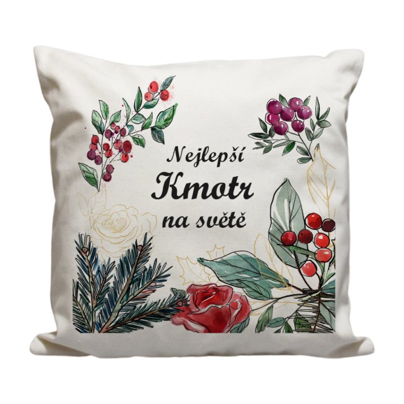 Polštář Nejlepší Kmotr, Chvojí a kvítky Polštář Nejlepší Kmotr, Chvojí a kvítky