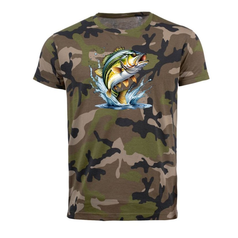 Pánske maskáčové tričko Ryba , zelený maskáč