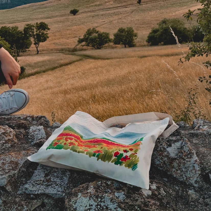 Bavlněná taška Krajinomalba Červený mák