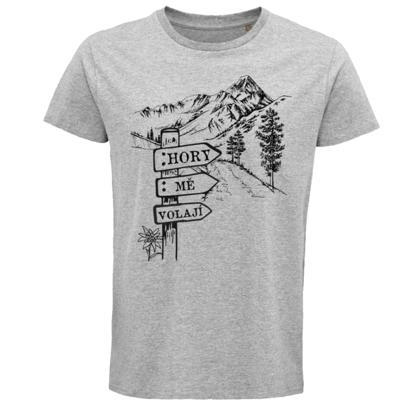 Pánské tričko Hory mě volají cedulka u cesty