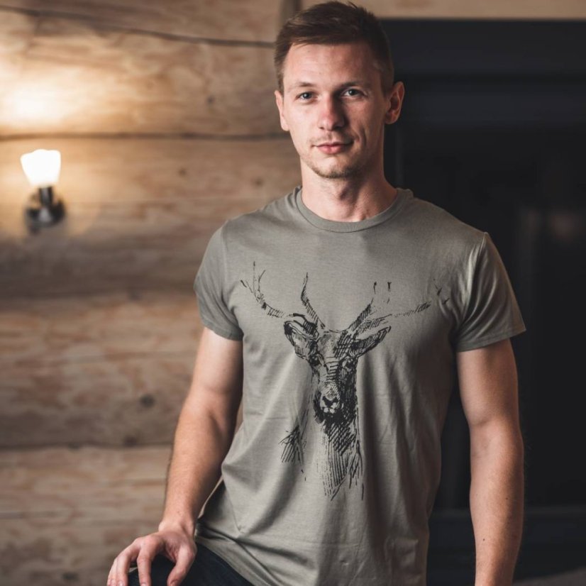 Pánske Bio tričko Statný jeleň zelené - Veľkosť: S, Farby: Zelená