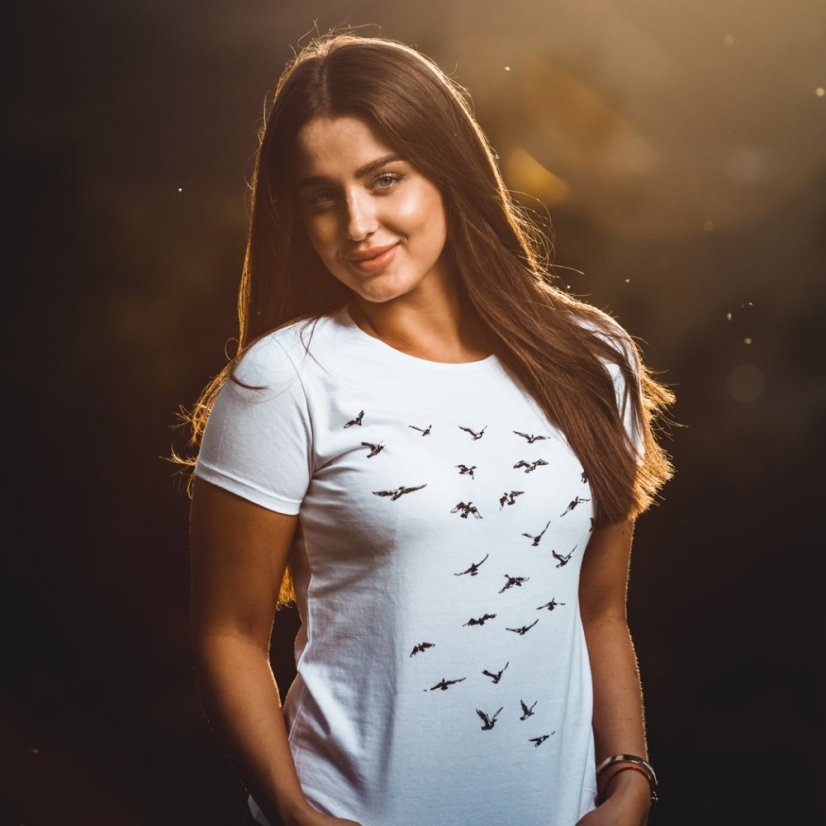 Dámske tričko Kŕdel vtákov - Veľkosť: XS, Farby: Natural