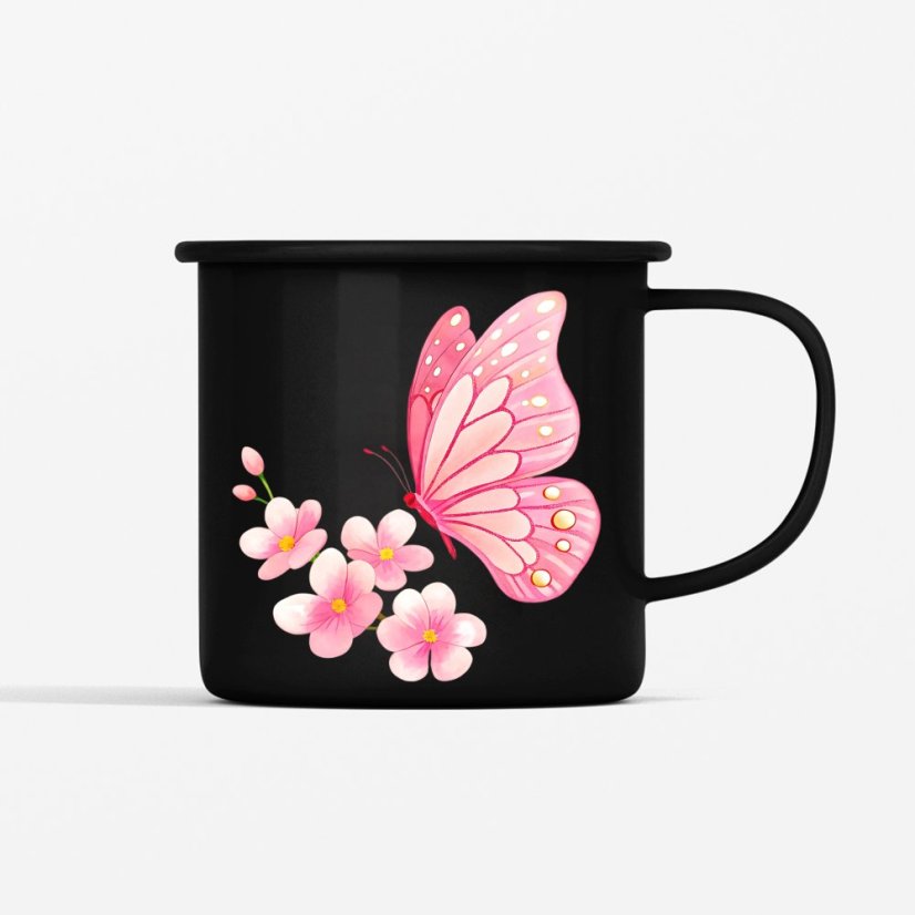 Smaltovaný hrnček Motýľ a kvety, 350ml