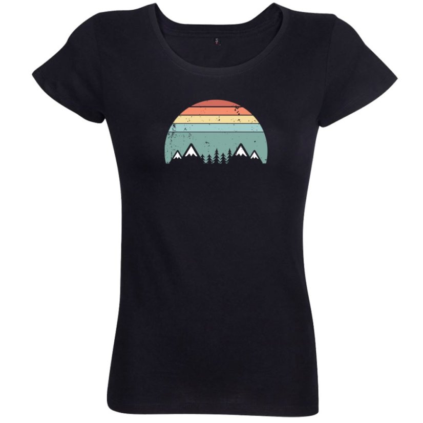 Dámske tričko Retro hory a stromy farebné