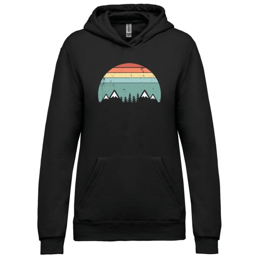 Dámska mikina s kapucňou Retro stromy a hory