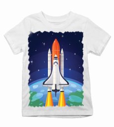 Detské tričko raketoplán vo vesmíre farebný