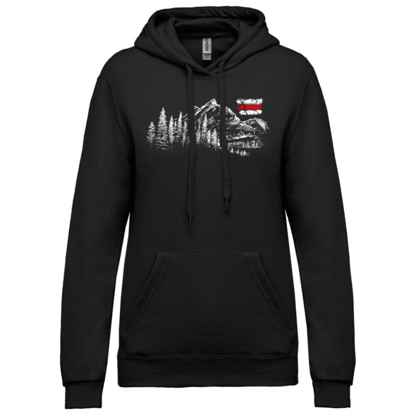 Dámska mikina s kapucňou Hora a turistická značka