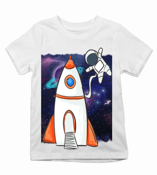 Detské tričko kreslená raketa vo vesmíre