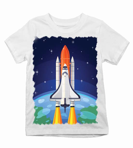Detské tričko raketoplán vo vesmíre farebný