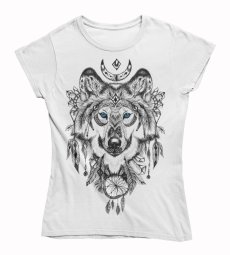 Dámske tričko Vlk aztécke vzory biele