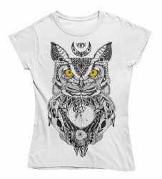 Dámske tričko Sova aztécke vzory biele