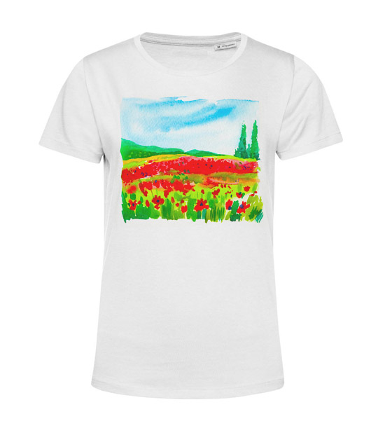 Dámske BIO tričko Krajinomaľba červený mak