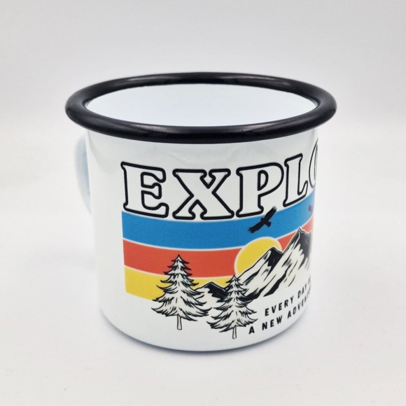 Smaltovaný hrnček Explore, biely, 300ml