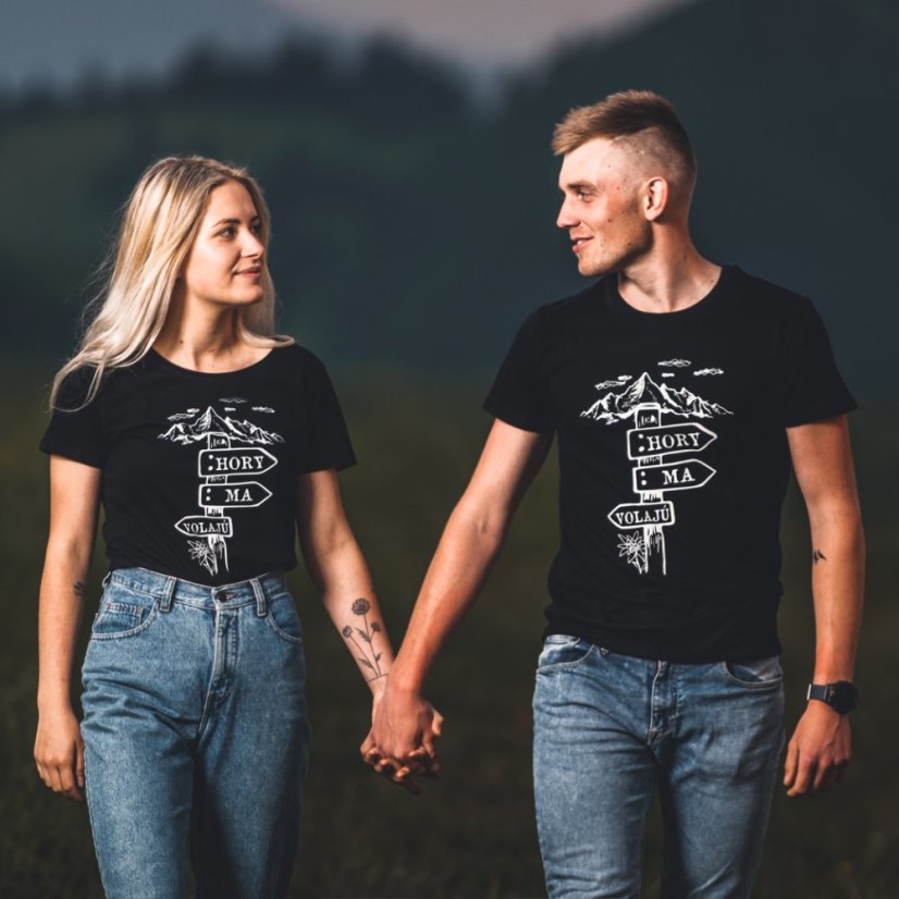 Pánske tričko hory ma volajú ceduľka čierne - Veľkosť: S, Farby: Čierna