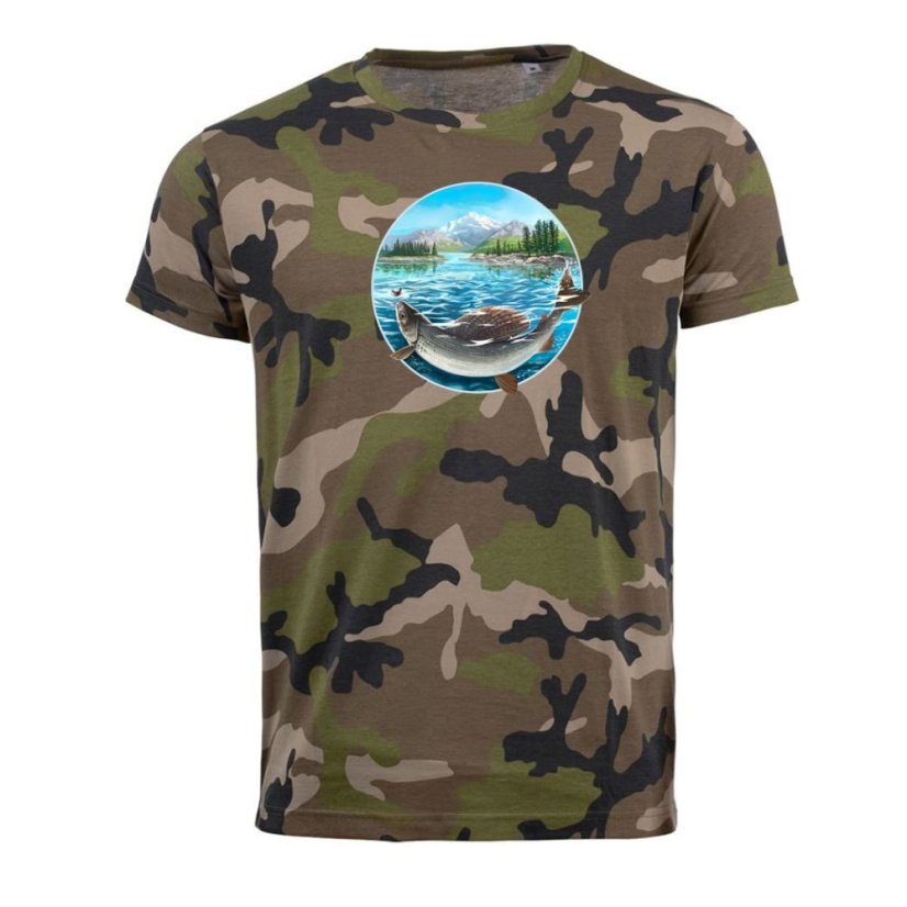 Pánske tričko Maskáč, Ryba v kruhu farebná, zelený maskáč