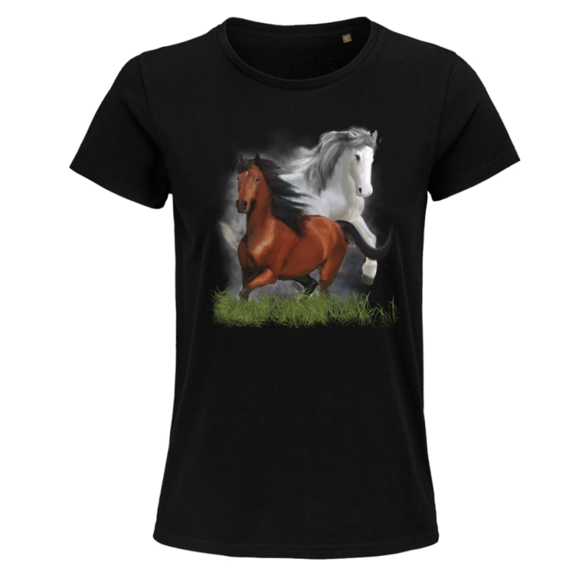 Dámske Bio tričko bežiace kone čierne