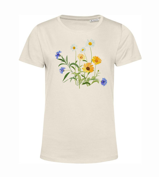 Dámske BIO tričko poľné kvety farebné žlté pole