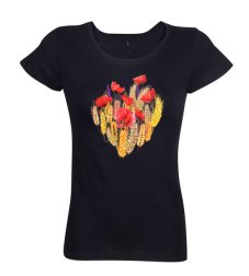 Dámske tričko mak a pšenica srdcové čierne