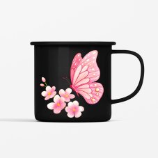 Smaltovaný hrnček Motýľ a kvety, 350ml