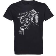 Pánské tričko Hory mě volají cedulka u cesty černé