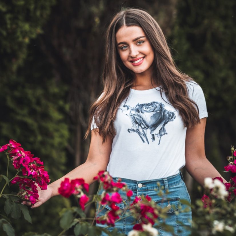 Dámske tričko  čierna ruža - Veľkosť: XS, Farby: Natural