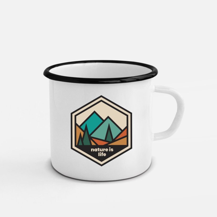 Smaltovaný hrnček Nature is Life, biely, 300ml