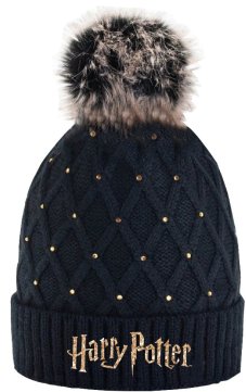Dievčenská zimná čiapka Harry Potter – čierna so zlatými detailmi veľkosť 54