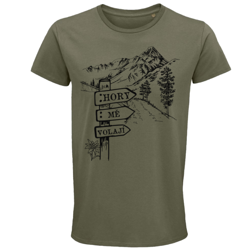 Pánské tričko Hory mě volají cedulka u cesty