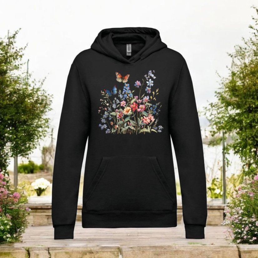Dámska mikina s kapucňou Motýle a kvety