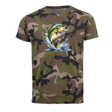 Pánske maskáčové tričko Ryba , zelený maskáč
